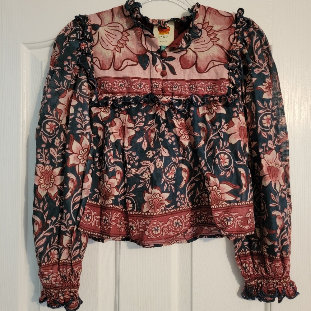 FARM RIO ainika charm long sleeve blouse in pink/rose - Picture 5 of 11